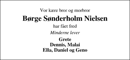 Dødsannoncen for Børge Sønderholm Nielsen - Linde pr Struer