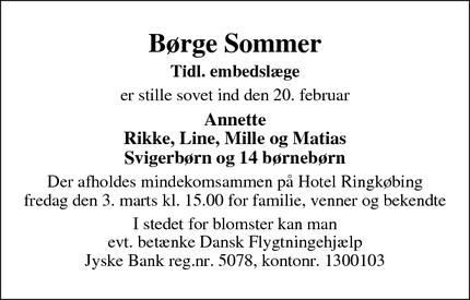 Dødsannoncen for Børge Sommer - Ringkøbing