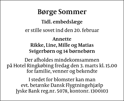 Dødsannoncen for Børge Sommer - Ringkøbing