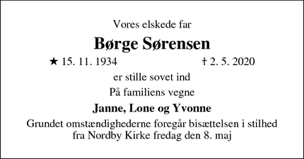Dødsannoncen for Børge Sørensen - Fanø