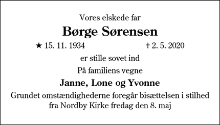 Dødsannoncen for Børge Sørensen - Fanø