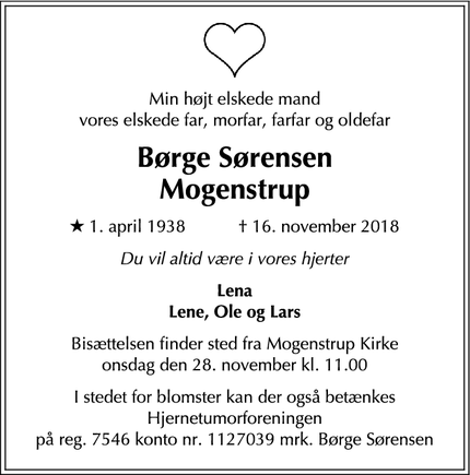 Dødsannoncen for Børge Sørensen
Mogenstrup - Mogenstrup