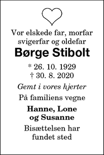Dødsannoncen for Børge Stibolt - NYKØBING F