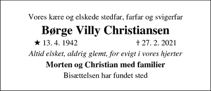 Dødsannoncen for Børge Villy Christiansen - Lyngby
