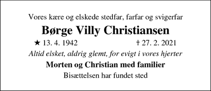 Dødsannoncen for Børge Villy Christiansen - Lyngby
