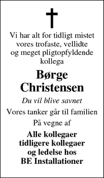 Dødsannoncen for Børge
Christensen - Stoholm