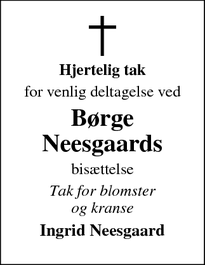 Dødsannoncen for Børge
Neesgaards - Nordborg
