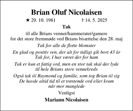 Taksigelsen for Brian Oluf Nicolaisen - Nykøbing Falster