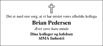 Dødsannoncen for Brian Pedersen - Aulum