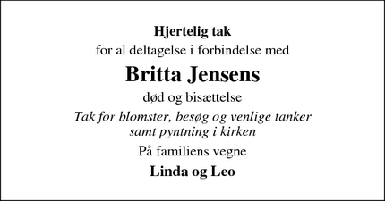 Taksigelsen for Britta Jensens - Kibæk