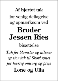 Taksigelsen for Broder
Jessen Ries - Tøndet