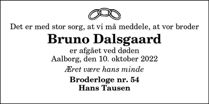 Dødsannoncen for Bruno Dalsgaard - Aalborg