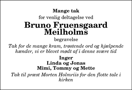 Taksigelsen for Bruno Fruensgaard Meilholms - Arden