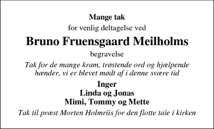 Taksigelsen for Bruno Fruensgaard Meilholms - Arden