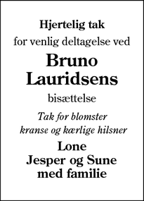 Taksigelsen for Bruno
Lauridsens - Tønder