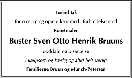Taksigelsen for Buster Sven Otto Henrik Bruun - Farum