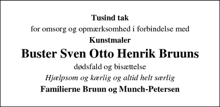 Taksigelsen for Buster Sven Otto Henrik Bruun - Farum