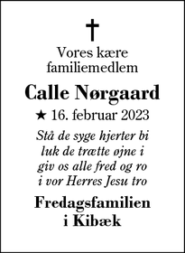 Dødsannoncen for Calle Nørgaard - Herning