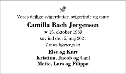 Dødsannoncen for Camilla Bach Jørgensen - Herning