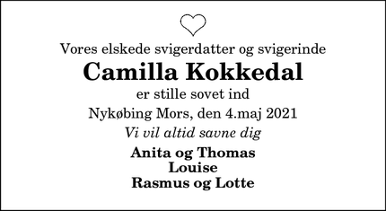 Dødsannoncen for Camilla Kokkedal - Nykøbing Mors