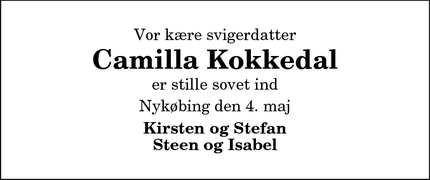 Dødsannoncen for Camilla Kokkedal - ø assels