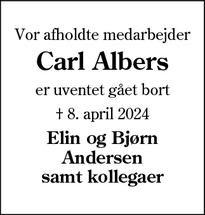 Dødsannoncen for Carl Albers - Øster Højst