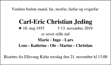 Dødsannoncen for Carl-Eric Christian Jeding - Risskov