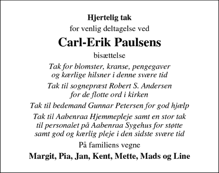 Taksigelsen for Carl-Erik Paulsen - Hjordkær, Rødekro
