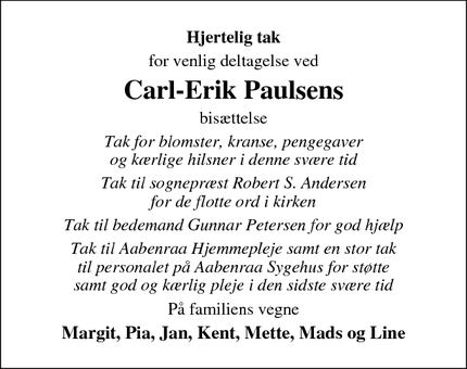 Taksigelsen for Carl-Erik Paulsen - Hjordkær, Rødekro