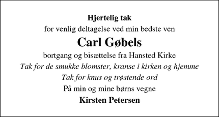 Taksigelsen for Carl Gøbels - Glud