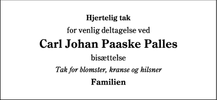 Taksigelsen for Carl Johan Paaske Palles - 6100 Haderslev
