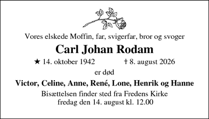 Dødsannoncen for Carl Johan Rodam - Odense