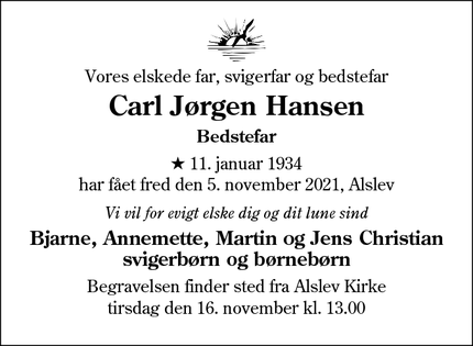 Dødsannoncen for Carl Jørgen Hansen - Varde