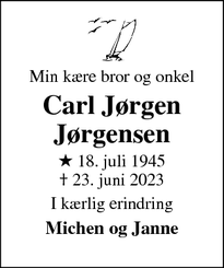Dødsannoncen for Carl Jørgen
Jørgensen - Egernsund