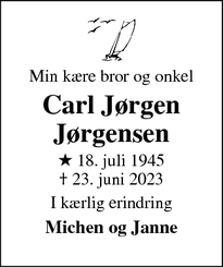 Dødsannoncen for Carl Jørgen
Jørgensen - Egernsund
