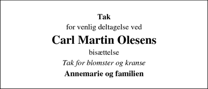 Taksigelsen for Carl Martin Olesens - Løgumkloster