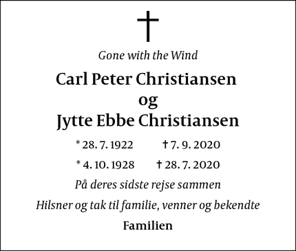 Dødsannoncen for Carl Peter Christiansen 
og
Jytte Ebbe Christianse - Århus