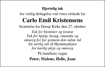 Taksigelsen for Carlo Emil Kristensens - Durup