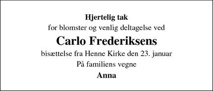 Taksigelsen for Carlo Frederiksens - Nr. Nebel