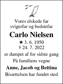Dødsannoncen for Carlo Nielsen - Ribe