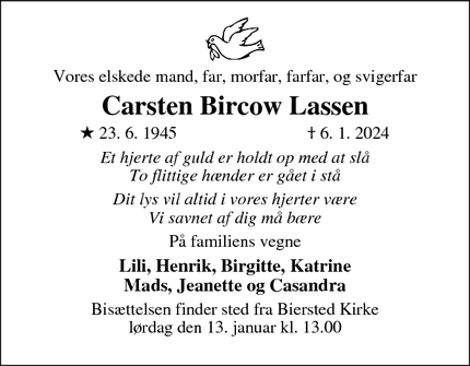 Dødsannoncen for Carsten Bircow Lassen - Biersted