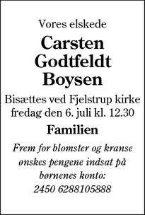 Dødsannoncen for Carsten Godtfeldt Boysen - Haderslev