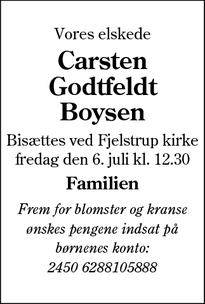 Dødsannoncen for Carsten Godtfeldt Boysen - Haderslev