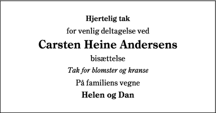 Dødsannoncen for Carsten Heine Andersens - Lunderskov