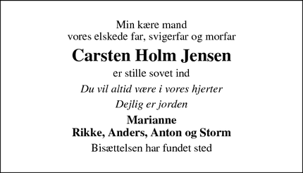 Dødsannoncen for Carsten Holm Jensen - Odense 