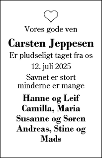 Dødsannoncen for Carsten Jeppesen - Ikast