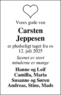 Dødsannoncen for Carsten Jeppesen - Ikast