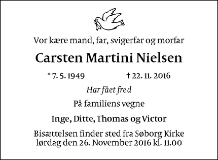 Dødsannoncen for Carsten Martini Nielsen - Søborg