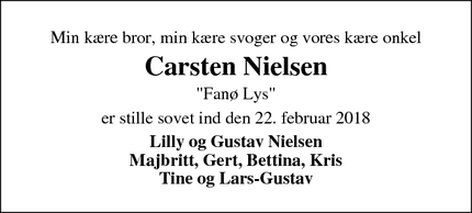 Dødsannoncen for Carsten Nielsen - Nordby