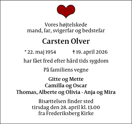 Dødsannoncen for Carsten Olver - Uvelse